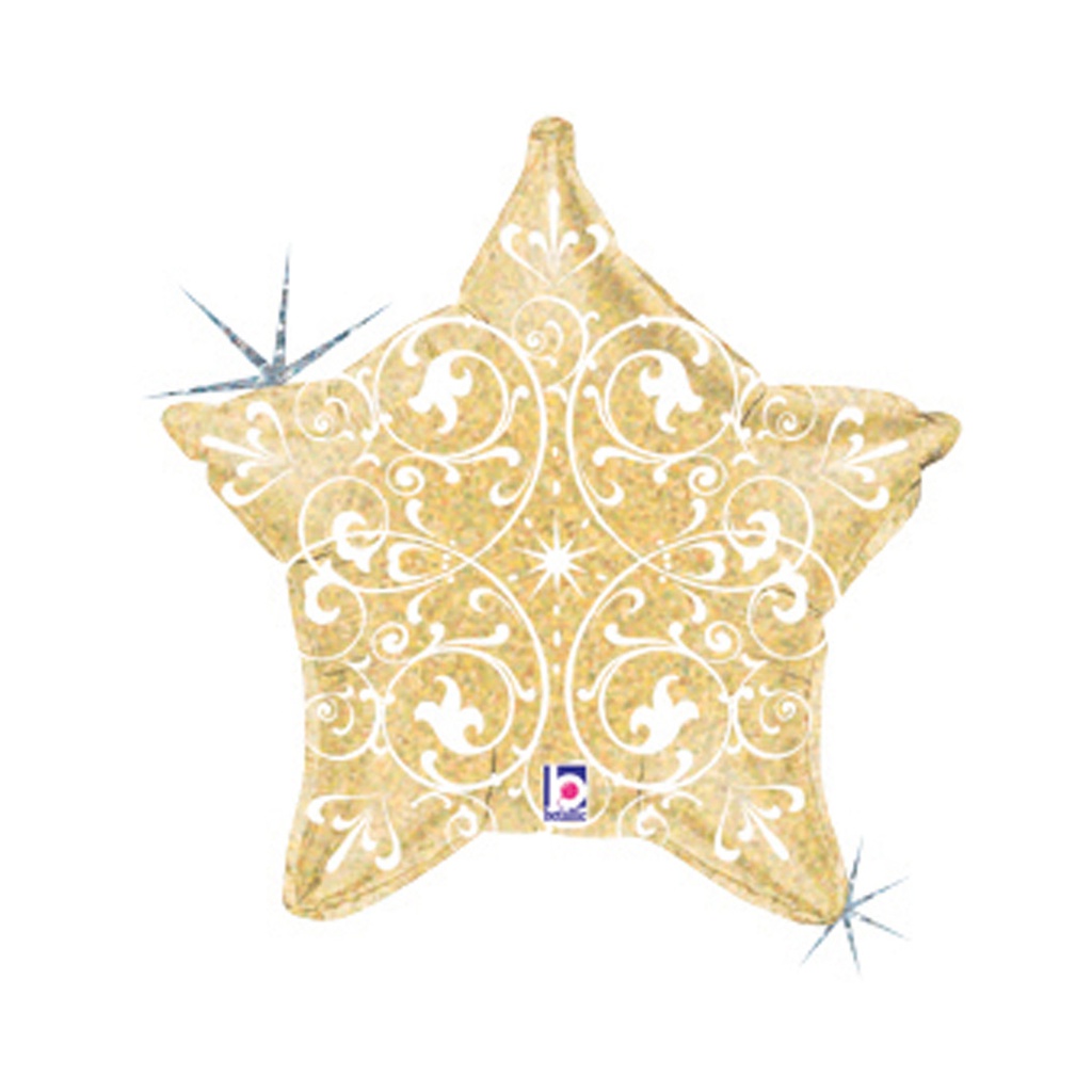 Filigree Gold Star Holo Shape Foil Balloon 21” 1pk