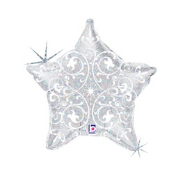 Filigree Silver Star Holo Shape Foil Balloon 21” 1pk
