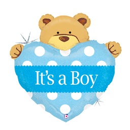 [2585826P] Baby Boy Big Heart Bear Foil 37/94cm Shape