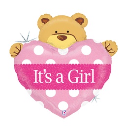 [2585827P] Baby Girl Big Heart Bear Foil 37/94cm Shape