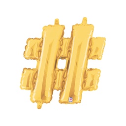 [2534862GP] M/loon Jnr. Hashtag  Gold Foil 14&quot; Valved 1pk