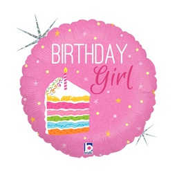 [2536277P] Happy Birthday Cake Girl Round Foil 18&quot;  1pk