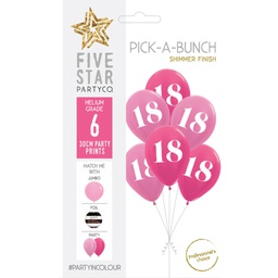 [750104] PICK-A-BUNCH 18th Birthday 30cm Pink Asst 6pk