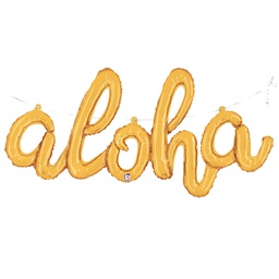 [2535804P] Shape  Script Aloha Gold Foil 44&quot; 1pk