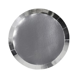 [6100MSP] FS Paper Round Snack Plate 7&quot; Metallic Silver 10pk