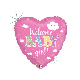 [2536875P] Heart Holo Welcome Baby Girl Foil 18&quot; 1pk