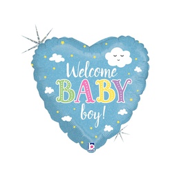 [2536874P] Heart Holo Welcome Baby Boy Foil 18&quot; 1pk