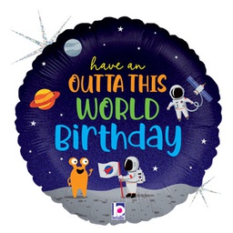 [2536969P] Round Holo Outta This World BDay Foil 18&quot; 1pk NEW