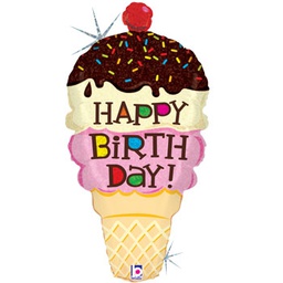 [2585891P] Shape Holo Birthday Ice Cream Cone Foil 33&quot; 1pk(H)