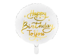 [2658] PD Foil Balloon Matte Round Happy Birthday to You White/Gold 1pkt 35CM 