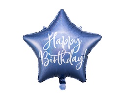[263074] PD Foil Balloon Glossy Star Cursive Happy Birthday Navy 1pkt 40CM 