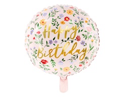 [2648] PD Foil Balloon Matte Round Cursive Happy Birthday Floral Pink 1pkt 35CM 
