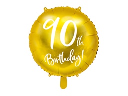 [262490019] PD Foil Balloon Round Cursive 90th Birthday Gold 1pkt 45CM 