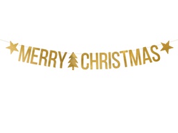 [2653019] PD Banner Merry Christmas Stars Tree Gold 1pkt 10.5x150CM