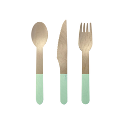 [6017MTP] FS Wooden Cutlery Set Mint Green 30pk