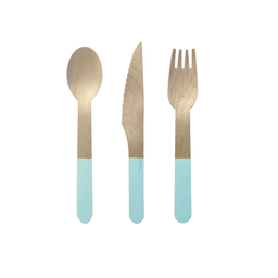 [6017PBP] FS Wooden Cutlery Set Pastel Blue 30pk