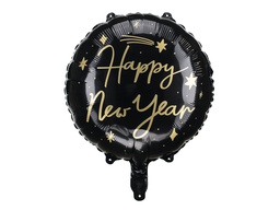 [26162] PD Foil Balloon Round Happy New Year Black 1pk 45cm 